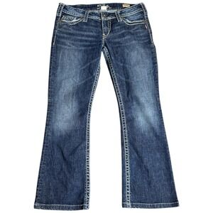 Silver Jeans Co. Women's Pioneer Bootcut Distressed Jeans 32x29 Dark Wash Faded‎